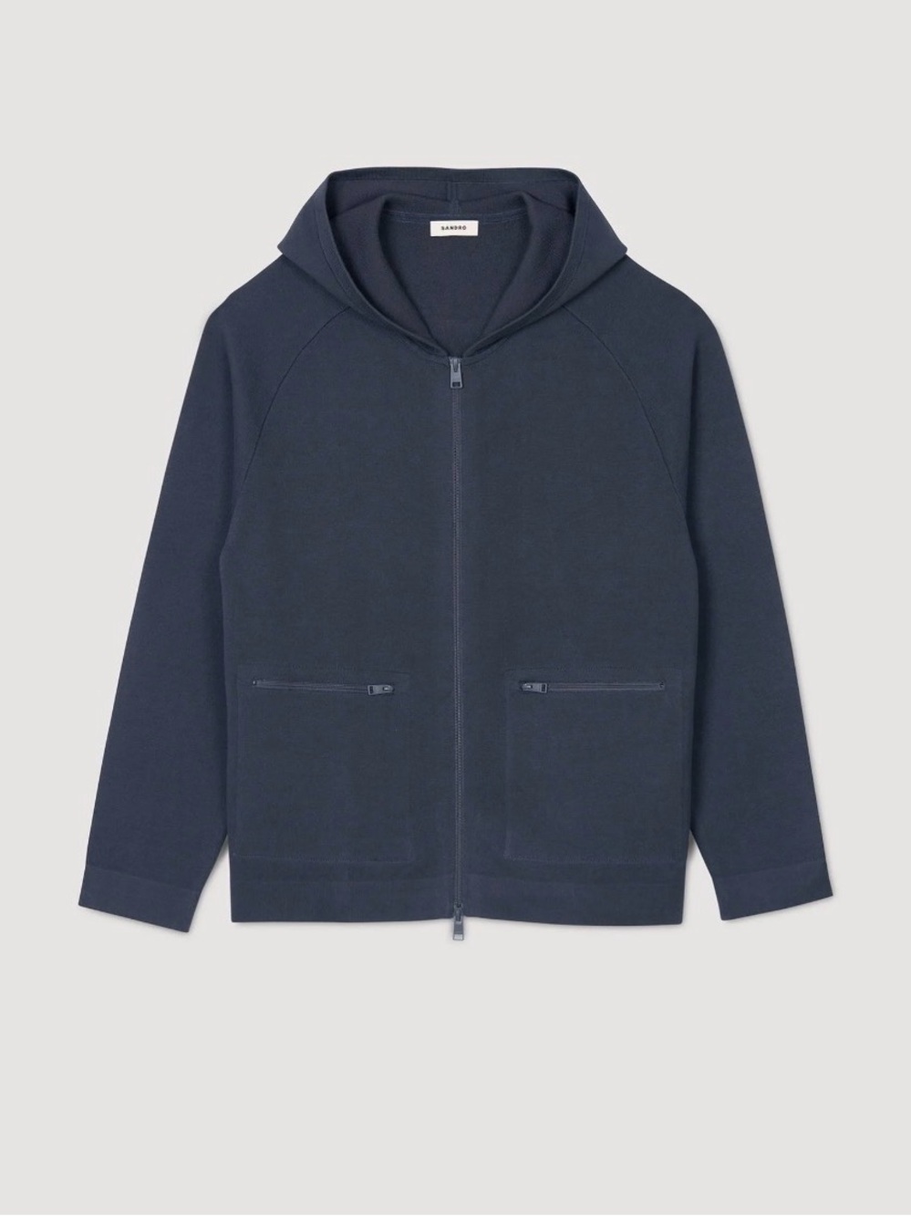 Sandro Dark Navy Zip-Up Hooded Sweater